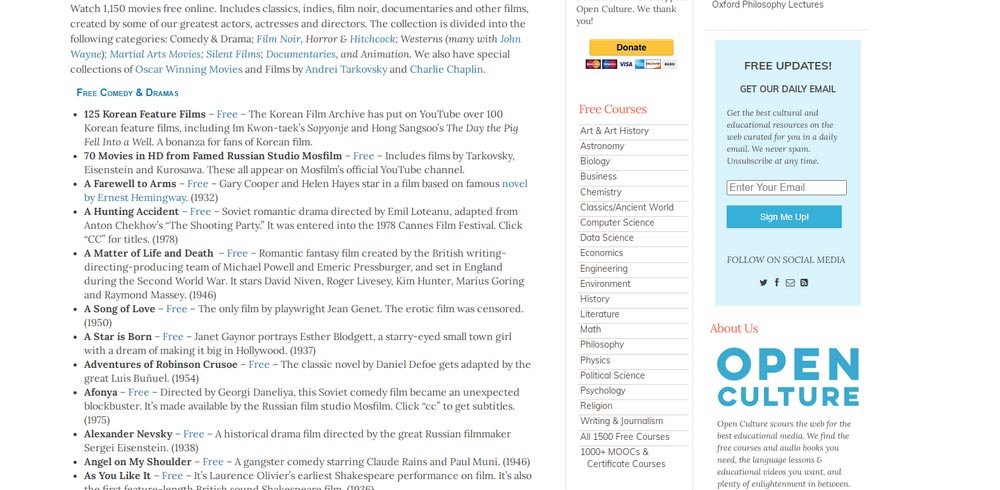 Open Culture - Safe Free Movie Websites