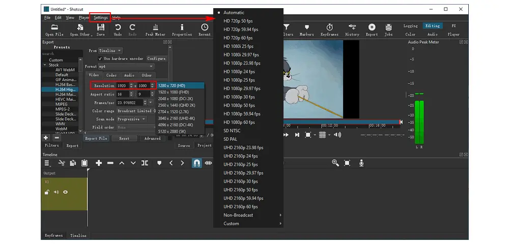 Shotcut Change Video Size