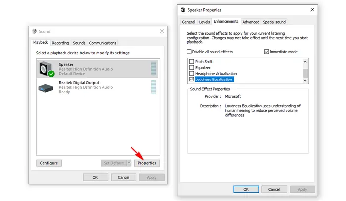 Loudness Equalization in Windows 10