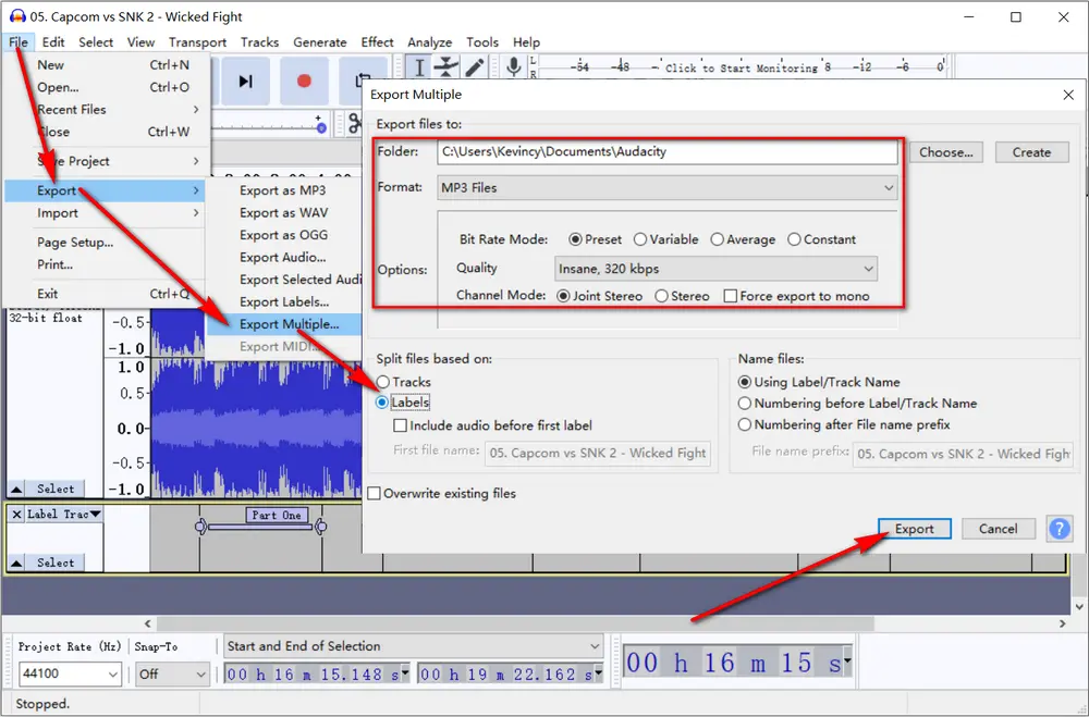 Audacity MP3 Track Split