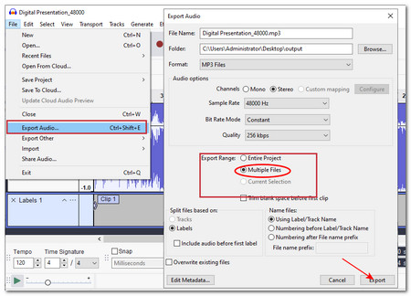 How to Split a Clip in Audacity - Export the Audio Clips