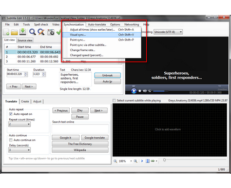 Synchronize Subtitles in Subtitle Edit