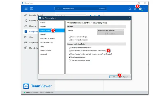Auto Record Screen TeamViewer