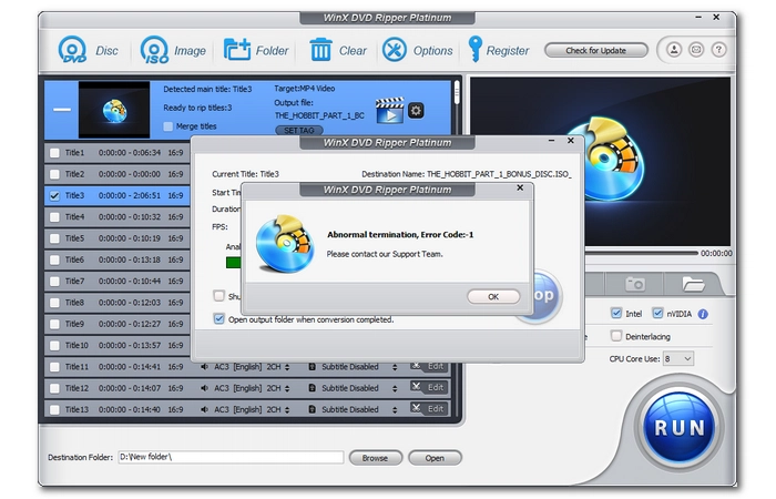 WinX DVD Ripper Performance Error