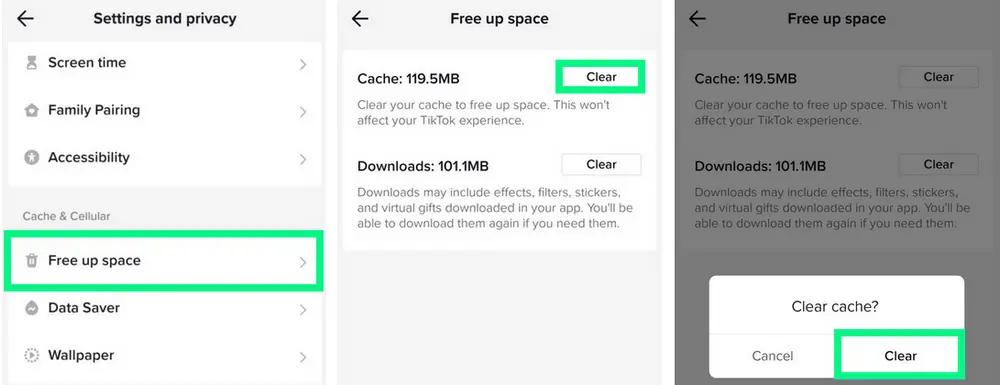 Clear Cache of TikTok