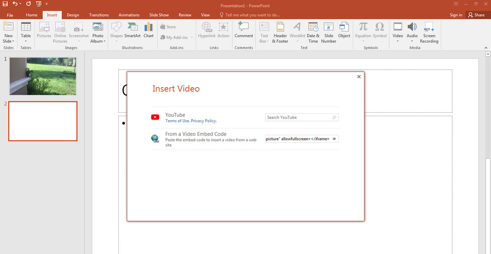 how to trim a YouTube video in PowerPoint 2016