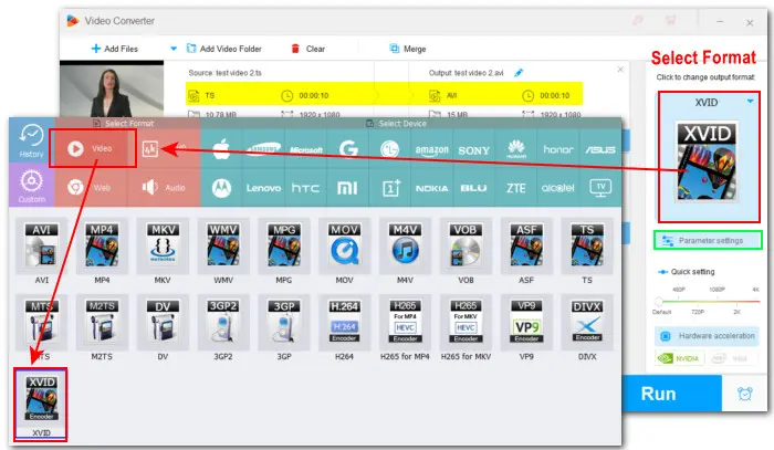 Select XVID as Output Format