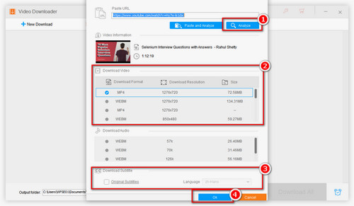 Analyze and Choose Download Video Option