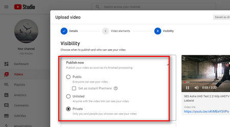 Choose Visibility as Unlisted or Private First