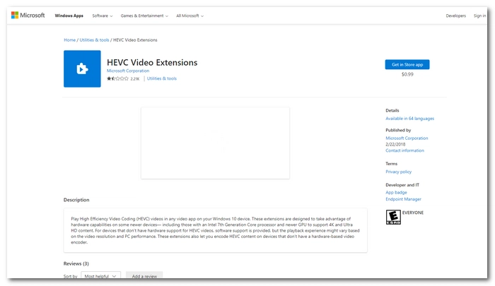 Get HEVC Video Extensions