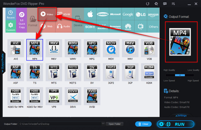 Select MP4 as Output Format