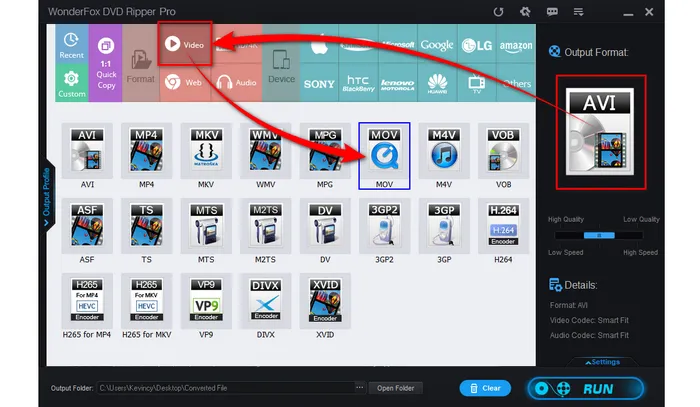 Select MOV as Export Format