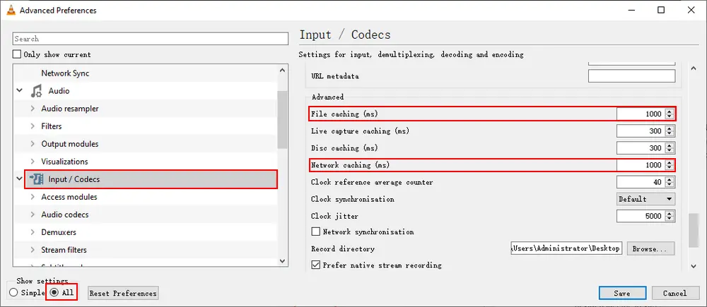 Increase Caching Time in VLC