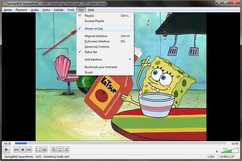 Enable VLC Always on Top in View Menu