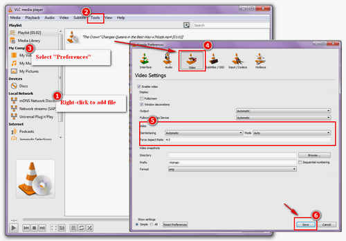 VLC custom aspect ratio and save