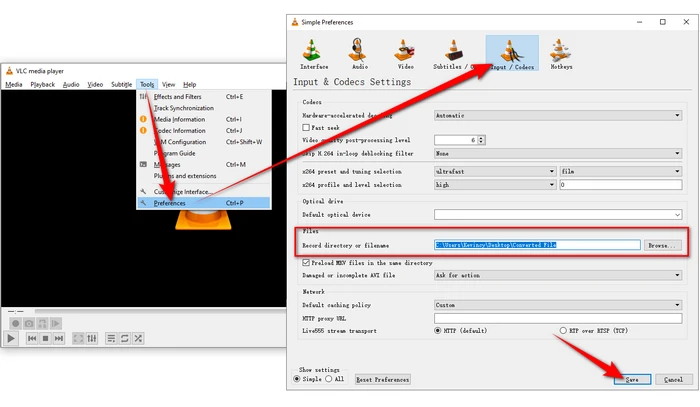 Designate a Record Location in VLC