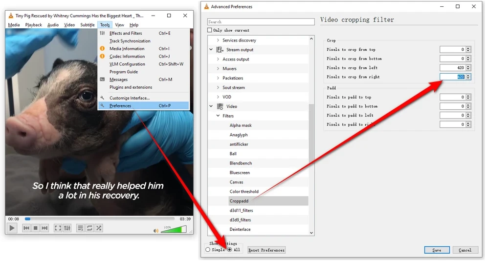 Configuring Video Cropping Filter