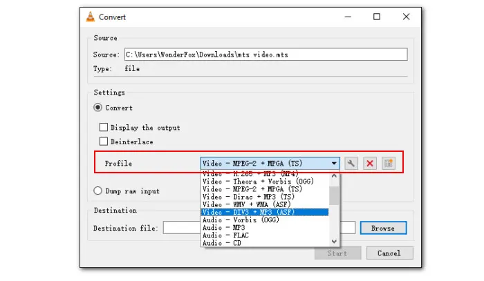 Convert MTS Files with VLC