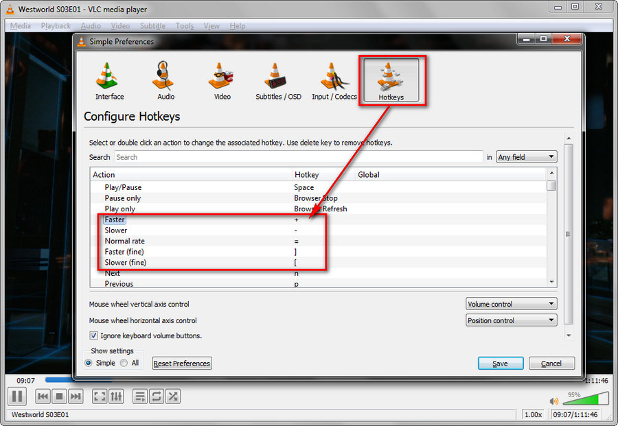 Customize Hotkeys in VLC