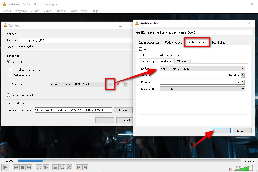 VLC Convert DVD to MP4 No Audio