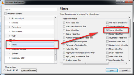 Make VLC Take Snapshot Using Screen Video Filter