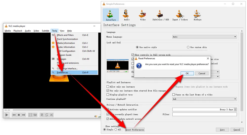 Reset VLC Preferences