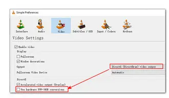 Disable the Hardware YUV Option in VLC