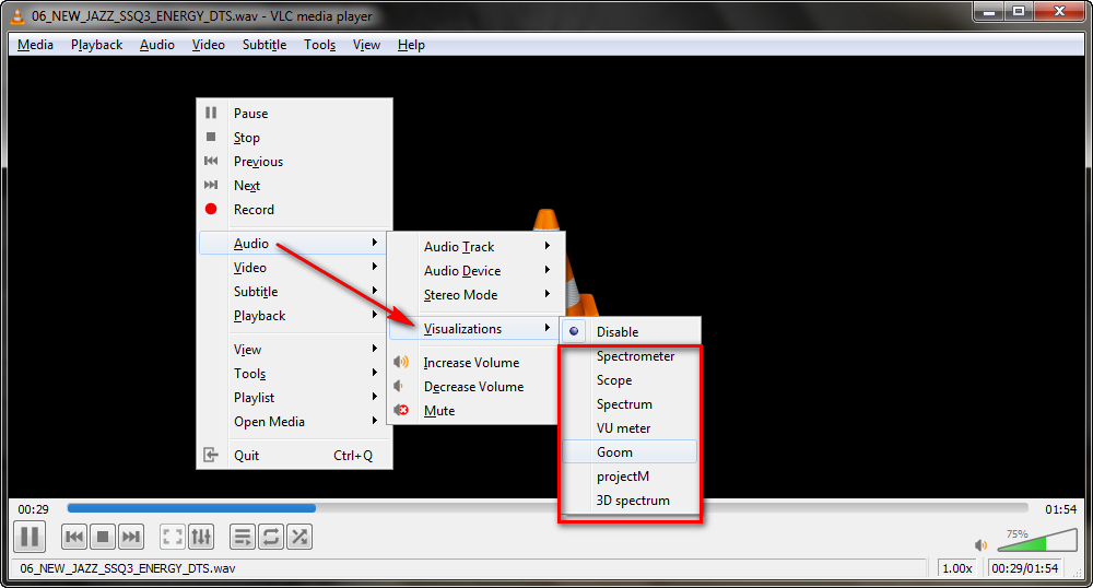 Enable VLC Visualizations by Right-Clicking