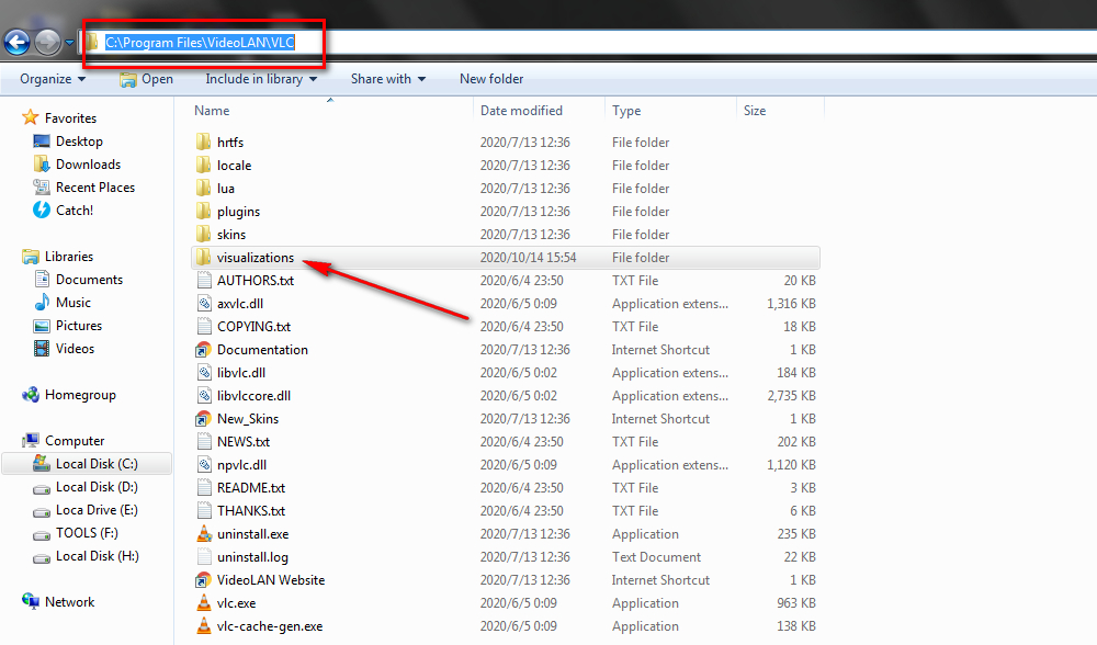 Create Visualizations Folder in VLC Installation Directory