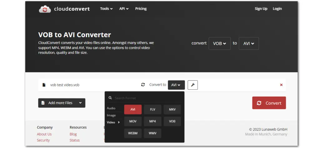 Free Convert VOB File to AVI Online