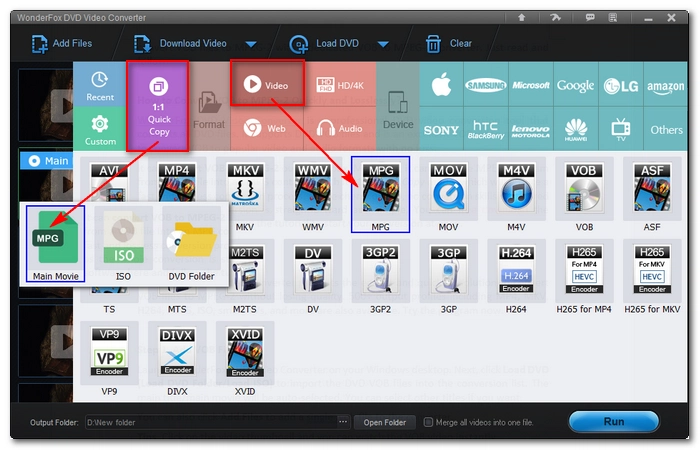 Set Output Format as MPG