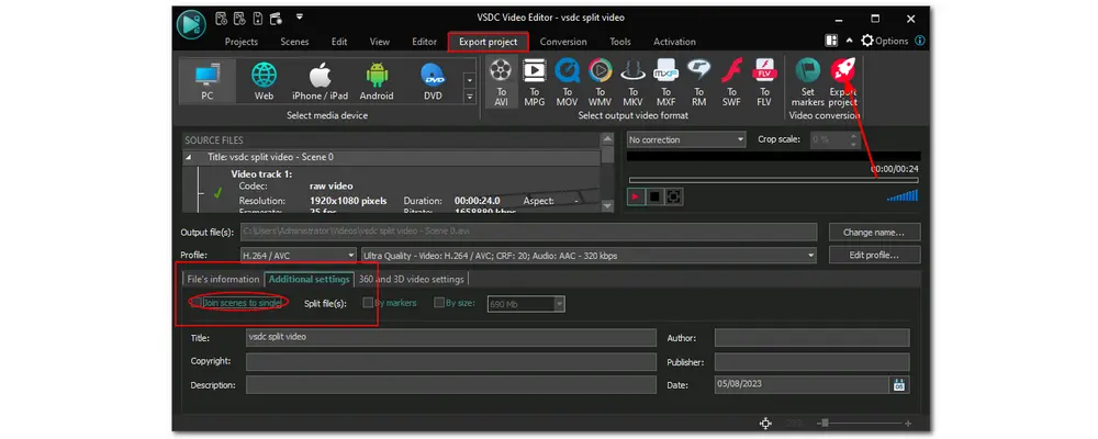 Export split Video