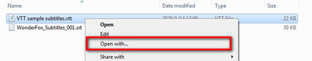 Open VVT subtitles with Notepad