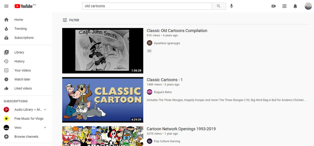 Watch old cartoons free on YouTube 