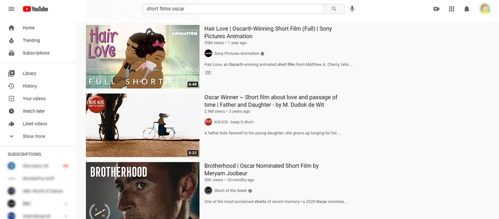 YouTube - Where to Watch Oscar Nominated Shorts