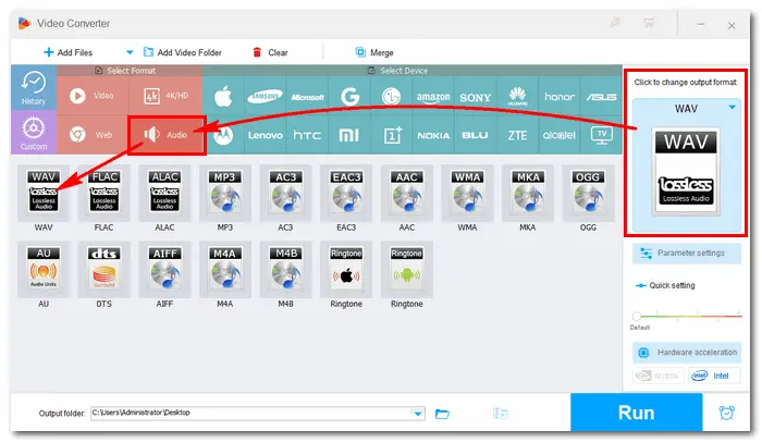 Set WAV as Output Format