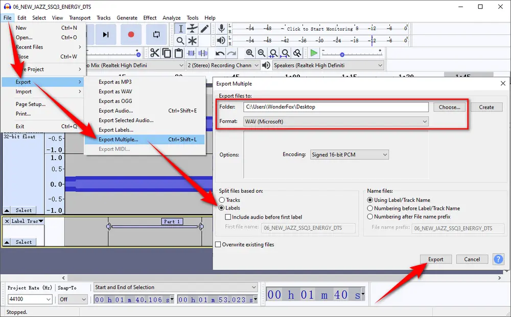 Split WAV into Tracks with Audacity