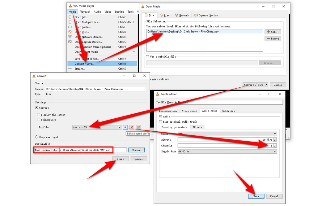 Convert WAV Stereo to Mono with VLC