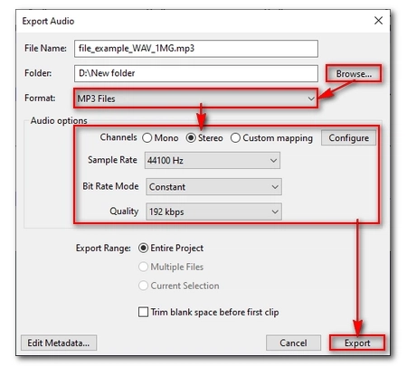 Convert WAV to MP3 in Audacity