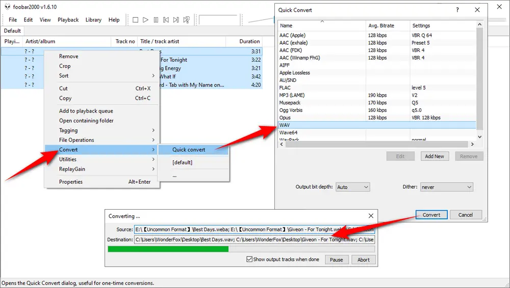 Foobar2000 Batch Convert WEBA to WAV