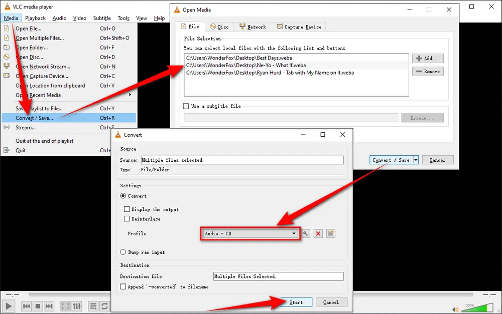 VLC Convert WEBA Files to WAV