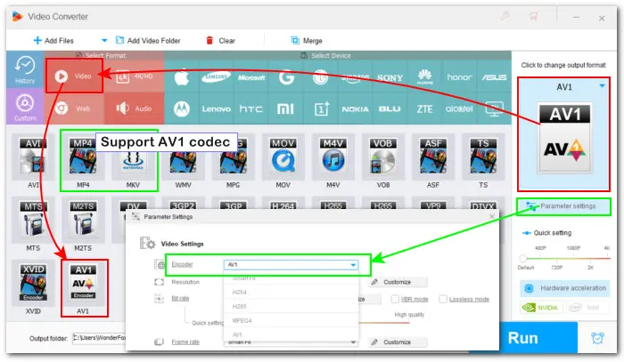 Select AV1 as the Target Format