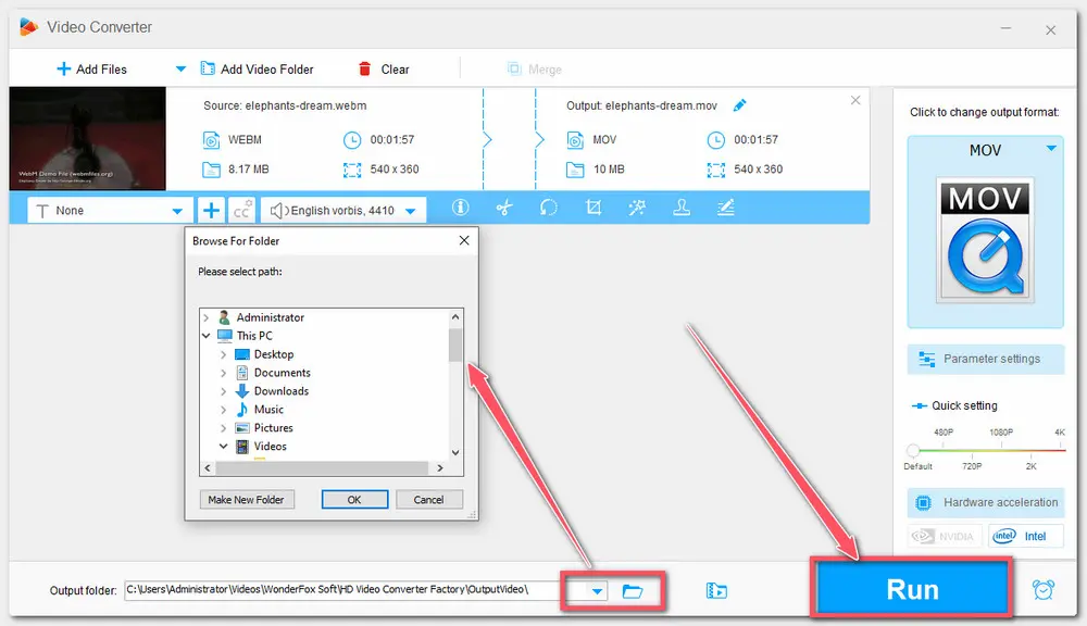 Start WebM MOV Conversion