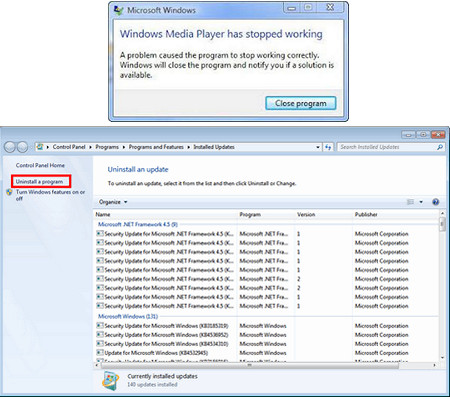 Remove KB3132372 Update to Fix Windows Media Player Not Working