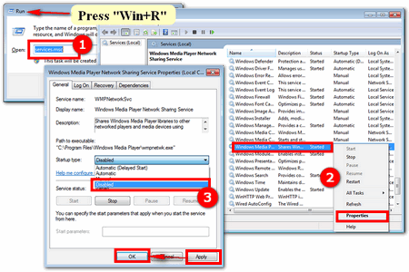Disable WMP Network Sharing Service to Fix Windows Media Player Won't Open