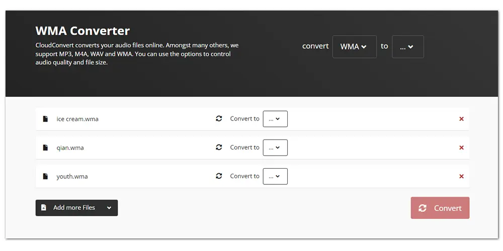 Convert WMA with Cloudconvert