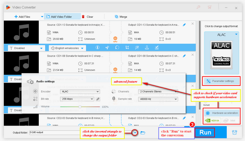 Click Run to convert .wma files to .alac