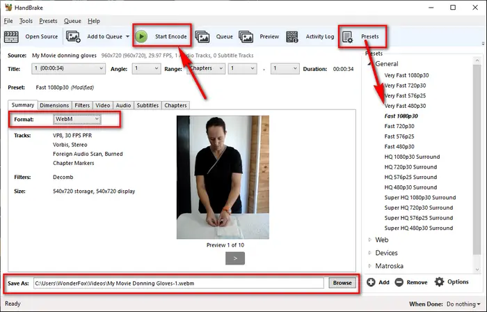 HandBrake Convert WMV to WebM
