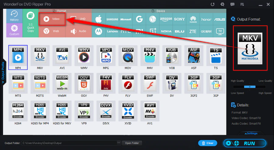 Select an output format