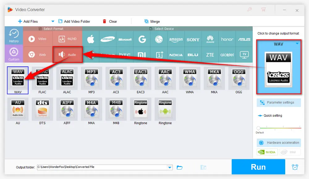 Select WAV as Output Format for WV to WAV Conversion